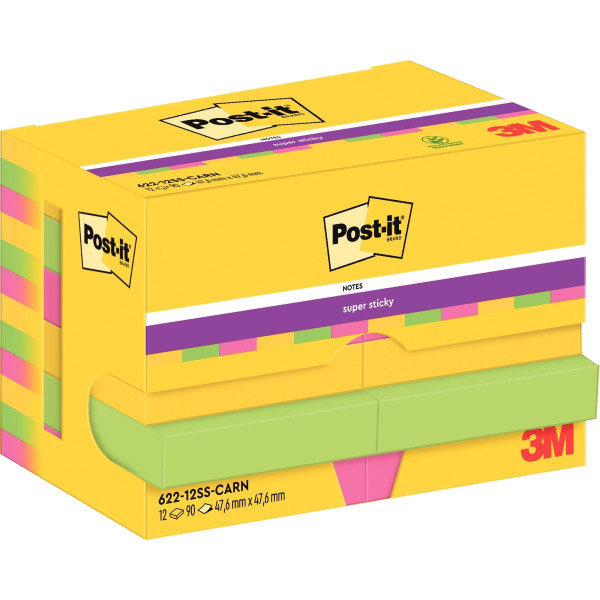 Paquet de 12 blocs de feuilles Super Sticky post-it, 476 x 476 mm, couleurs carnival : jaune néon, v