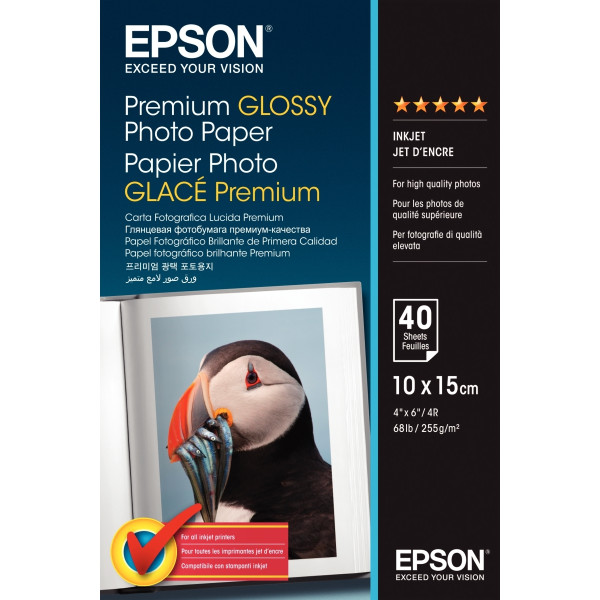 Paquet de 40 feuilles de papier photo premium glacé marque Epson format A6 (10 X 15 cm) 255g