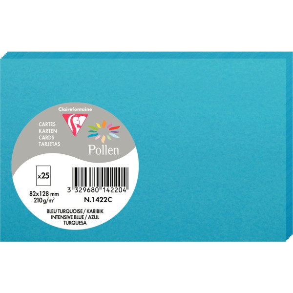 Paquet de 25 cartes Pollen 82x128mm 210g turquoise