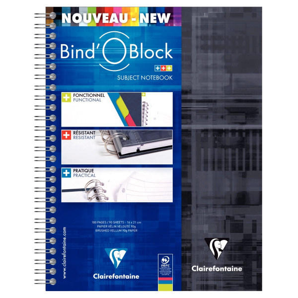 Reliure intégrale BIND'O BLOCK 180 pages perforées, format A5+, quadrillé 5x5 + 3 intercalaires rep