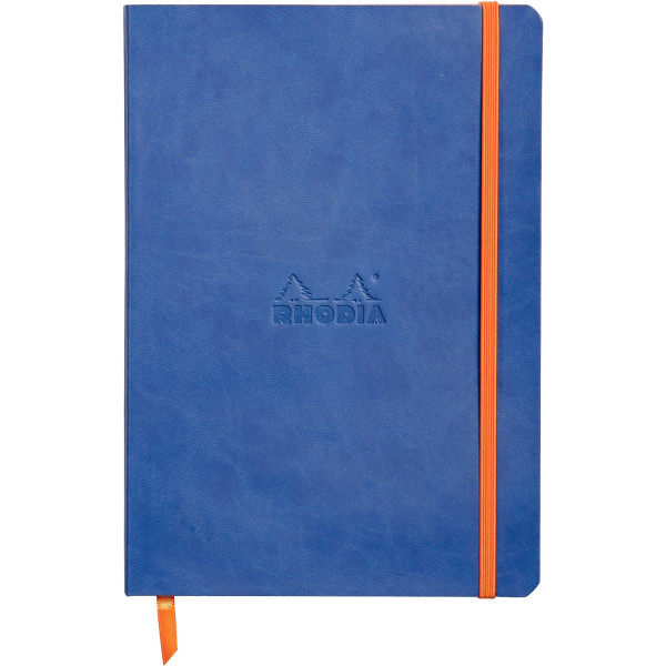 Carnet 160 pages RHODIARAMA format A5, dot (pointillés), couverture souple en simili cuir, bleu saph