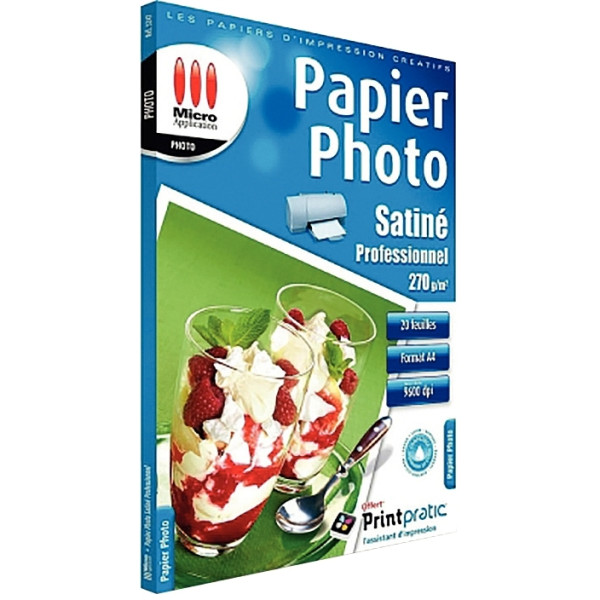 Paquet de 20 feuilles de papier photo professionnel satin micro application format A4 (21 x 29,7 cm)