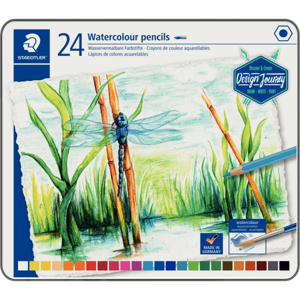 Boîte de 24 crayons de couleur aquarellables Design Journey
