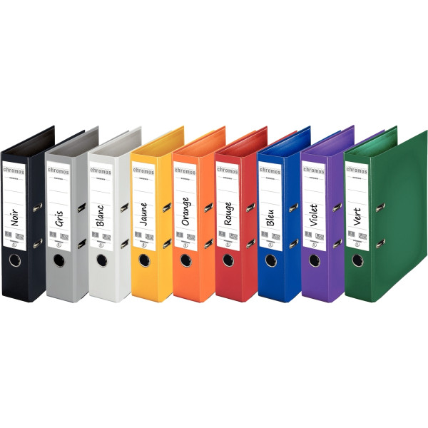 Carton de 10 classeurs à levier CHROMOS+ pour format A4, dos 8 cm, couleurs vives