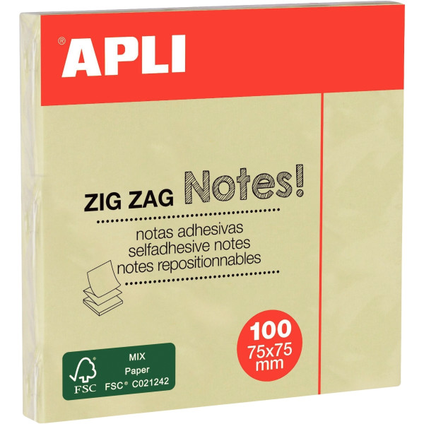 Bloc de 100 feuilles de notes adhésives en zig zag, format : 75 x 75 mm