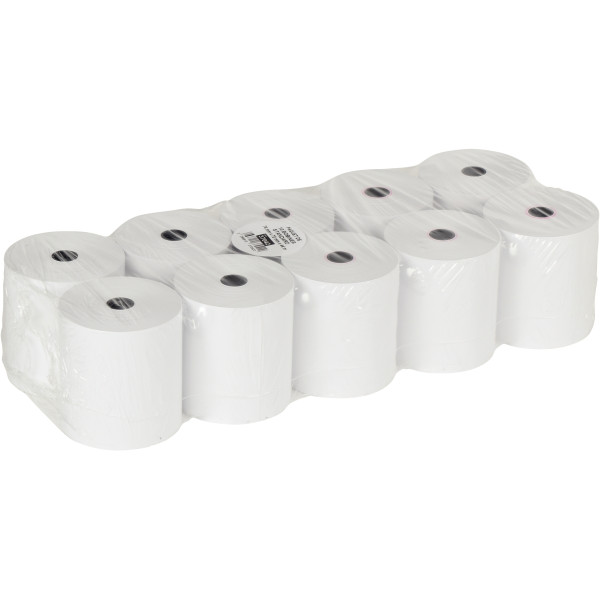 Paquet de 10 bobines comptables papier blanc 74x70 mm. Longueur 40 m. 60g / m²