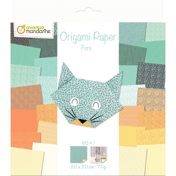 Pochette de 60 feuilles origami  format  20 x 20 cm pelage animaux