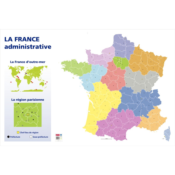 Carte de France administrative format 1,20 x 0,80 mètre