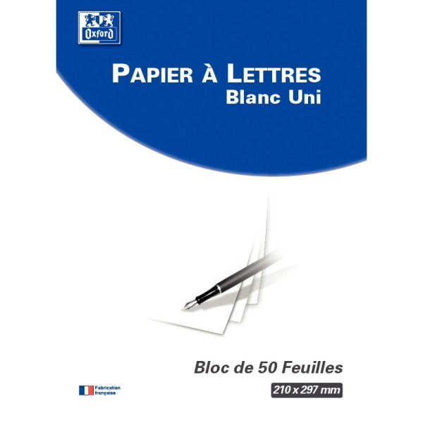 Bloc de correspondance 50 feuilles, format A4, uni, papier blanc 80g