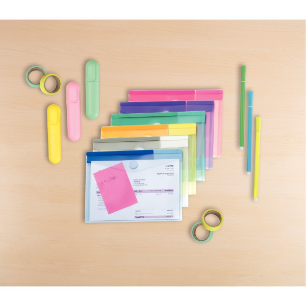 Paquet de 6 enveloppes pour format A5 en polypropylène, coloris assortis