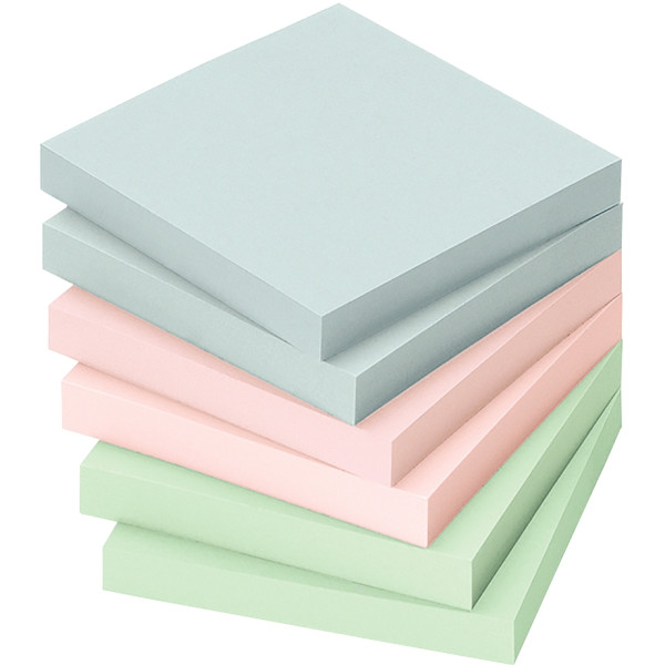 Paquet de 6 blocs repositionnables 75 x 75 mm pastel coloris assorti