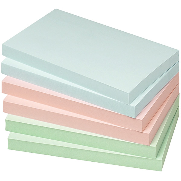 Paquet de 6 blocs repositionnables 75 x 125 mm pastel coloris assortis