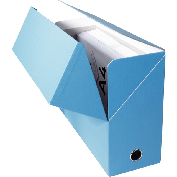 Boite de transfert papier toilé, dos 12 cm, bleu clair