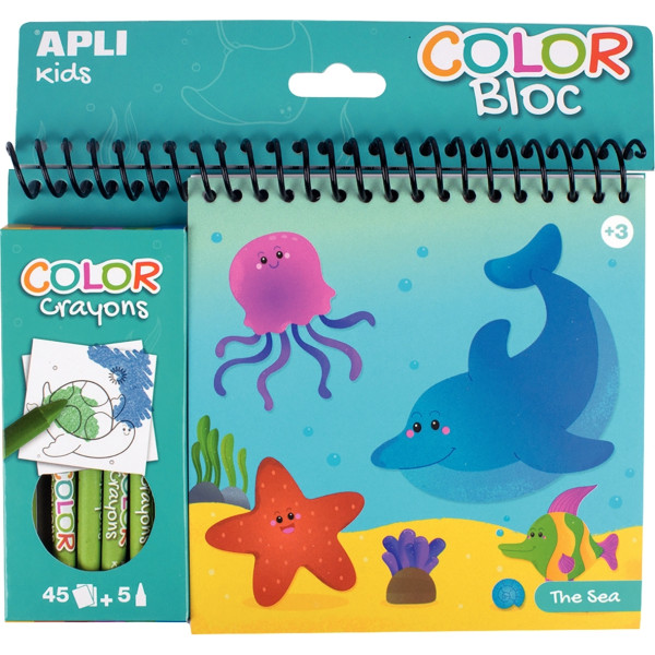 Bloc de coloriage + crayons, la mer
