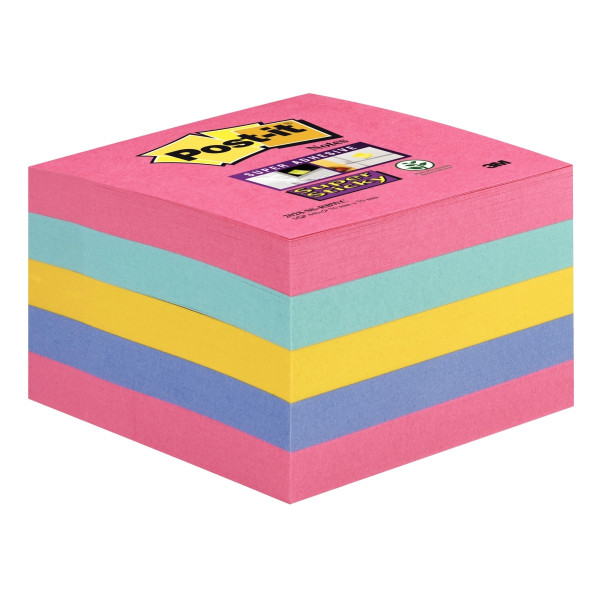Cube de 440 feuilles de notes post-it super sticky 76 x 76 mm couleurs : rose, bleu océan, jaune et 