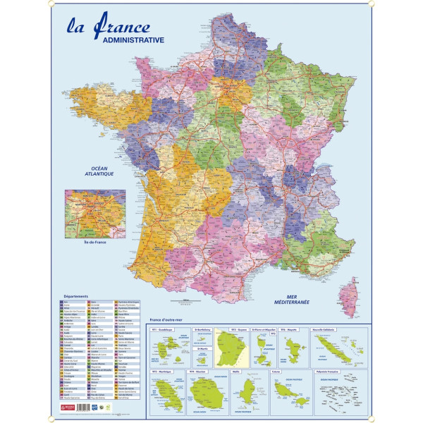Carte souple murale les départements de la France