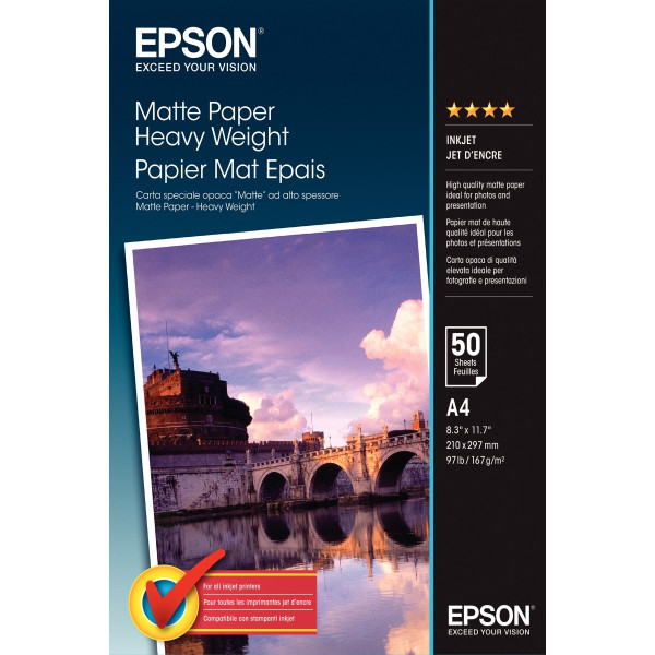 Paquet de 50 feuilles de papier photo couché mat marque Epson format A4 (21 x 29,7 cm) 167g