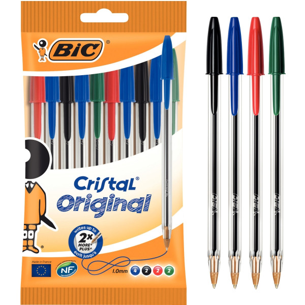 Pochette de 10 stylos bille Cristal pointe moyenne assortis