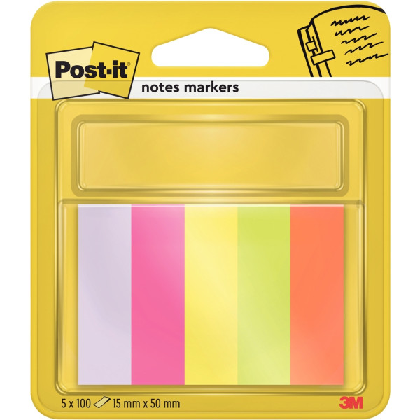 Blister de 5 distributeurs de 100 marque-pages notes markers post-it, coloris assortis