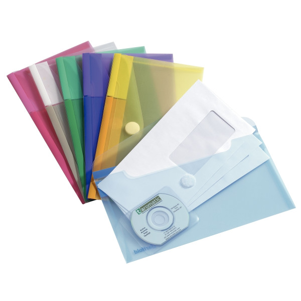Paquet de 6 enveloppes chéquier en polypropylène, coloris assortis