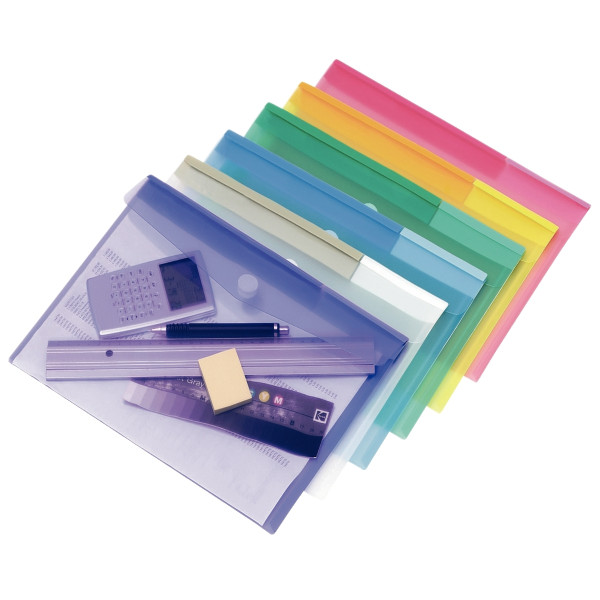 Paquet de 12 enveloppes pour format A4 en polypropylène, coloris assortis