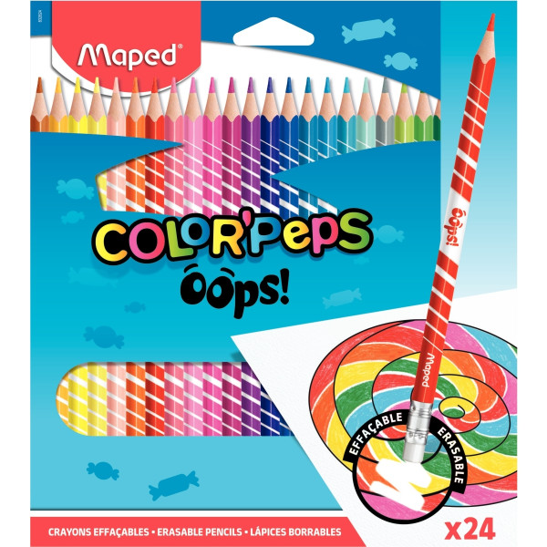 Pochette de 24 crayons de couleur Oops effaçables