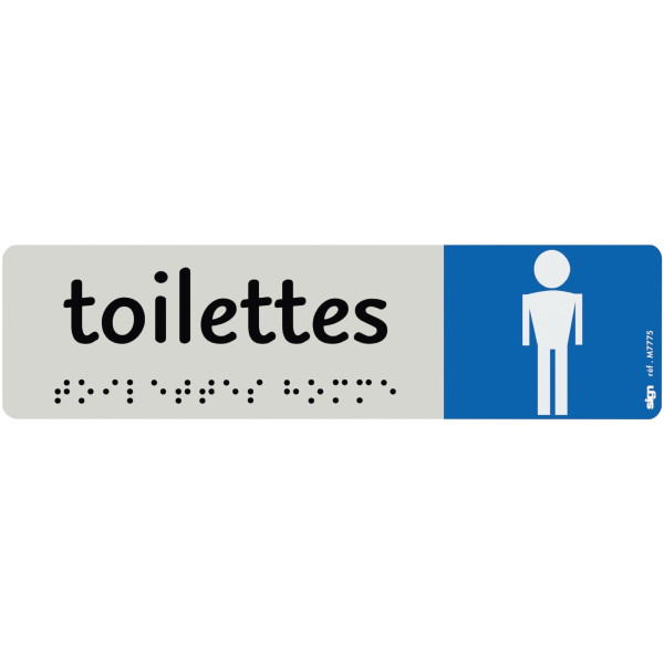 Plaque aluminium de signalisation avec texte en braille "Toilettes Hommes" format 170 x 45 mm