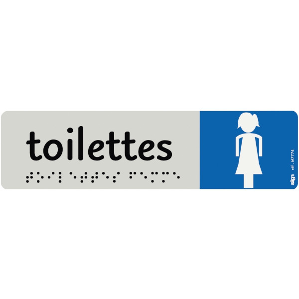 Plaque aluminium de signalisation avec texte en braille Toilettes Femmes format 170 x 45 mm