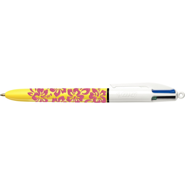 Stylo bille 4 Couleurs velours Fleurs