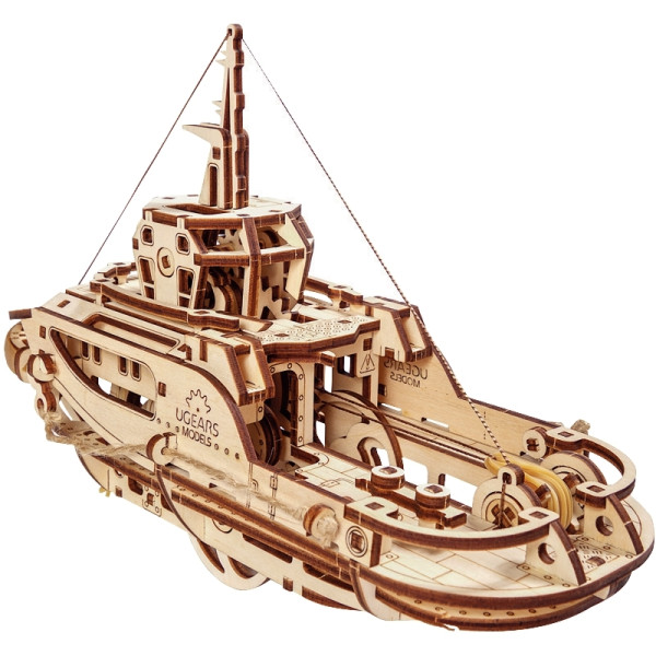 Maquette mécanique en bois, remorqueur