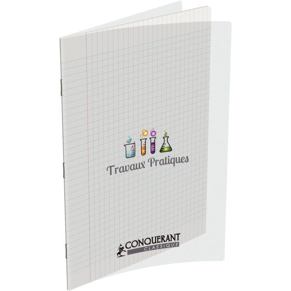 Cahier travaux pratiques 96 pages CONQUERANT, 24x32 cm, seyès/uni 90g, couv PP incolore