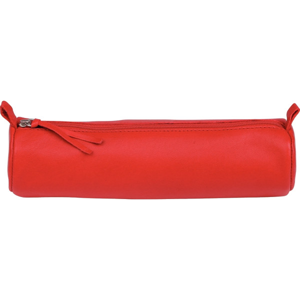 Trousse ronde cuir rouge 22cm