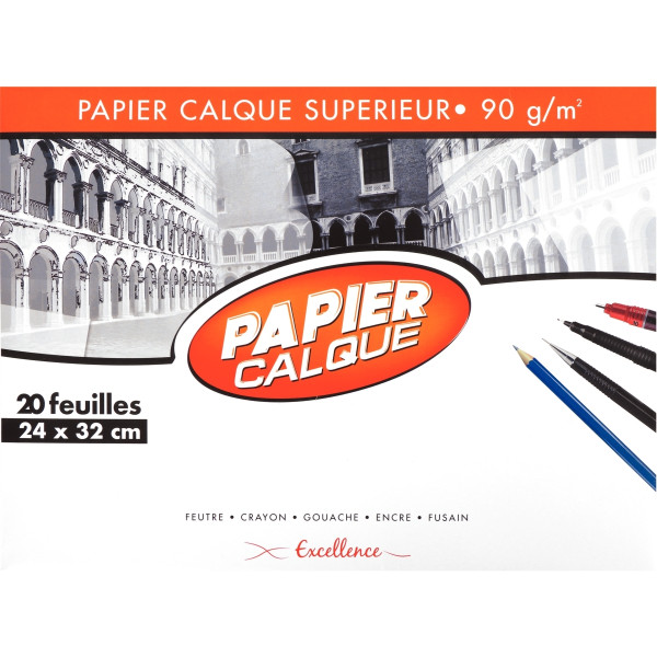 Pochette de 20 feuilles de papier calque 24x32cm 90g EXCELLENCE