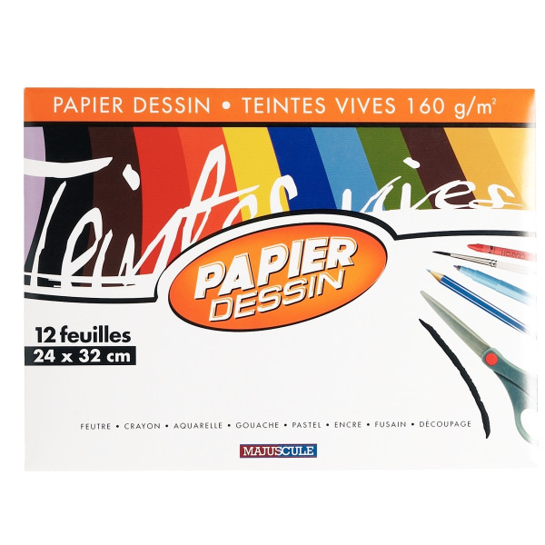 Pochette de 12 feuilles à dessin 160g 24x32cm couleurs vives