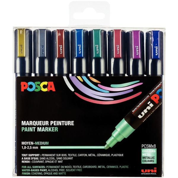 Pochette de 8 marqueurs Posca pointe moyenne métal assortis