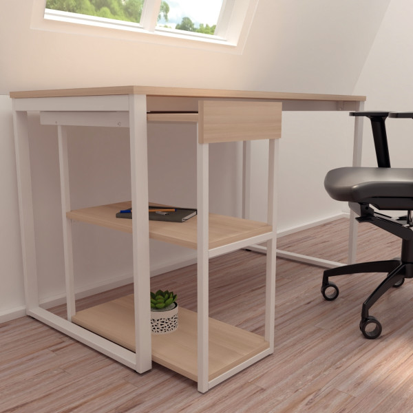Option rangement 3 tablettes pour bureau modulable chêne/blanc