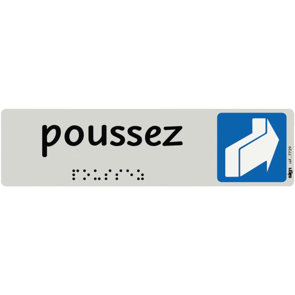 Plaque aluminium de signalisation avec texte en braille Poussez format 170 x 45 mm