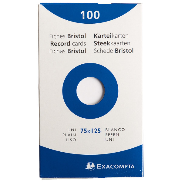 Boîte de 100 fiches bristol non perforées carte forte 205 g uni blanc  format 7,5 x 12,5 cm