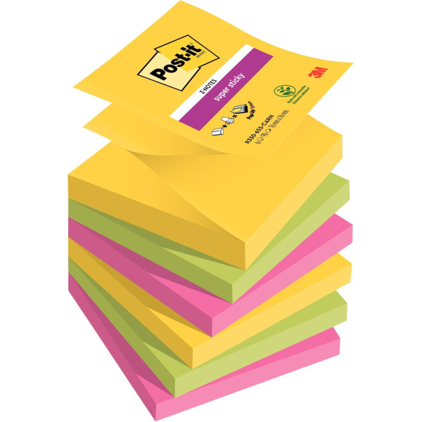 Lot de 6 blocs de 90 feuilles Z-Notes Super Sticky post-it, 76 x 76 mm, couleurs Rio de Janeiro : ja
