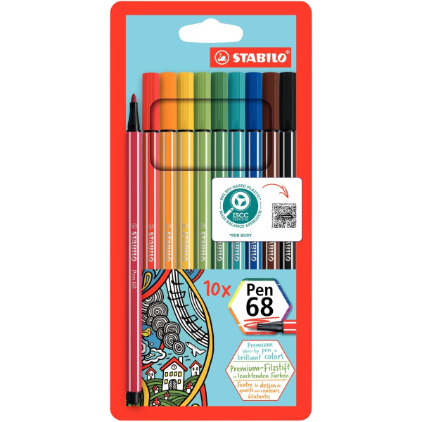 Étui de 10 feutres Pen 68 assortis
