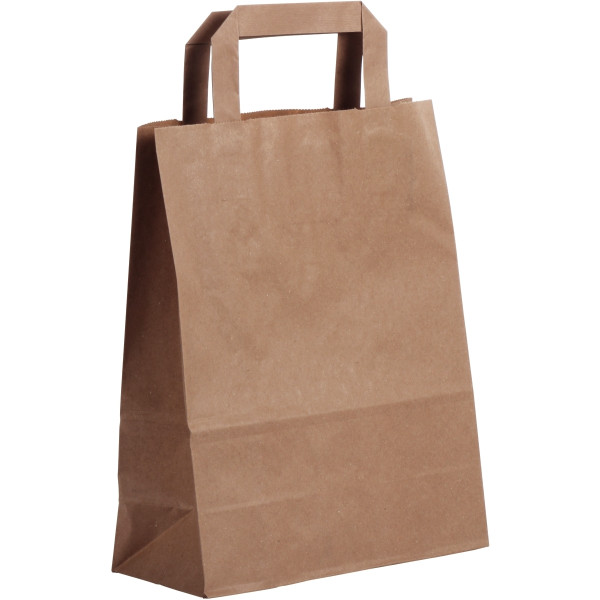 Paquet de 50 sacs kraft brun 22+10x28cm poignées plates