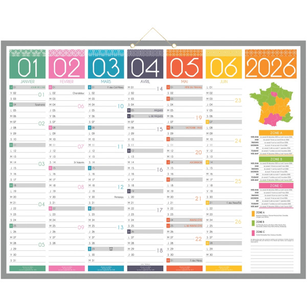 Calendrier semestriel 6 mois par face Tendance 43x55cm