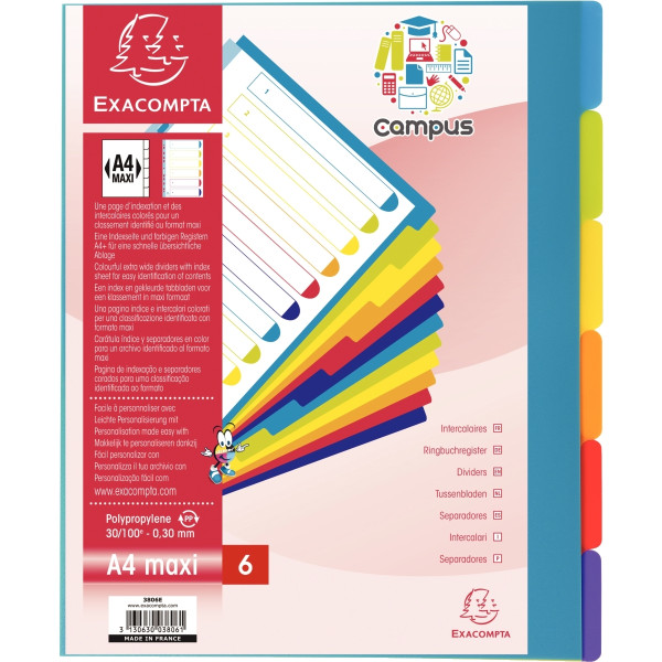 Jeu de 6 intercalaires en polypropylène CAMPUS, format A4+