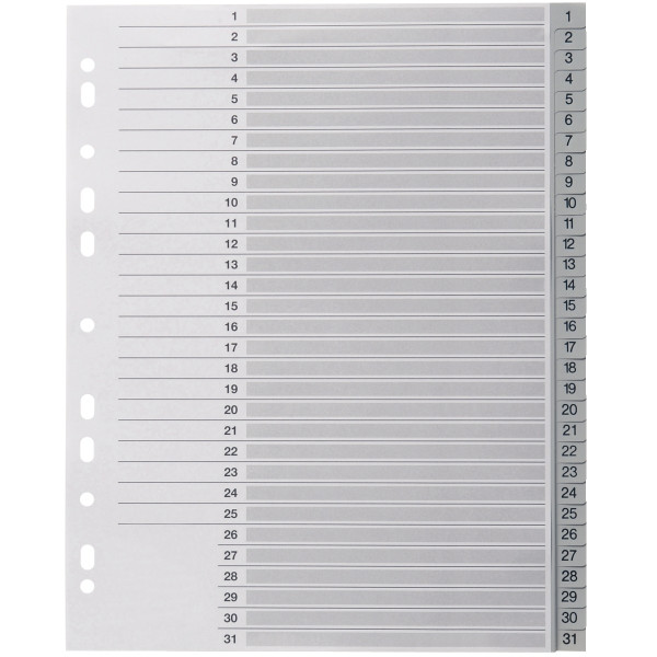 Jeu de 31 intercalaires numériques en polypropylène gris, format A4+