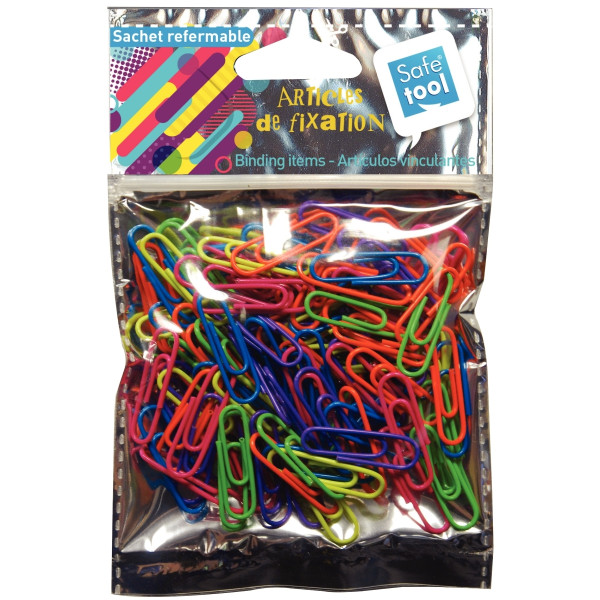 Sachet de 100 trombones 28mm coloris fluo assortis