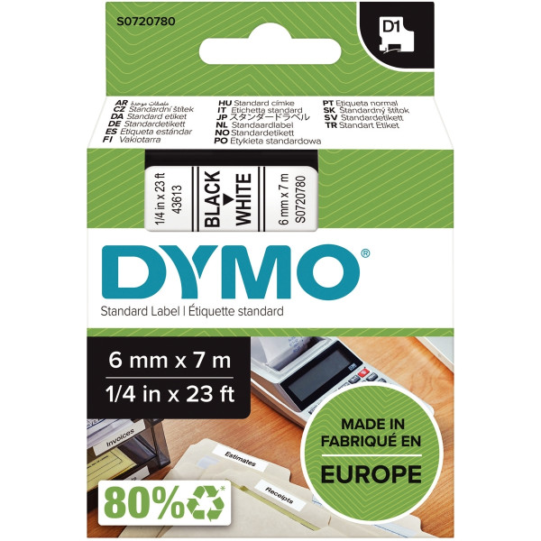 Recharge DYMO D1 6 mm x 7 m noir et blanc