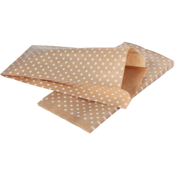 Sachet de 50 pochettes kraft 15x31+6cm étoiles
