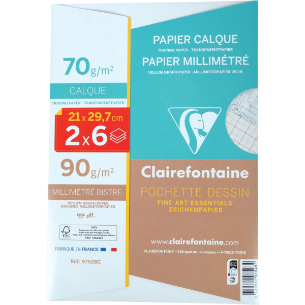 Pochette de papier calque + papier millimétré format A4