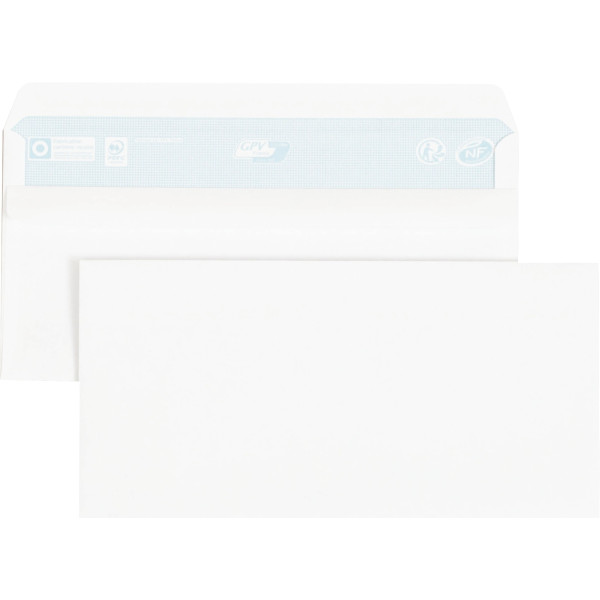 Boite de 500 enveloppes blanches 110x220mm 80g autocollante