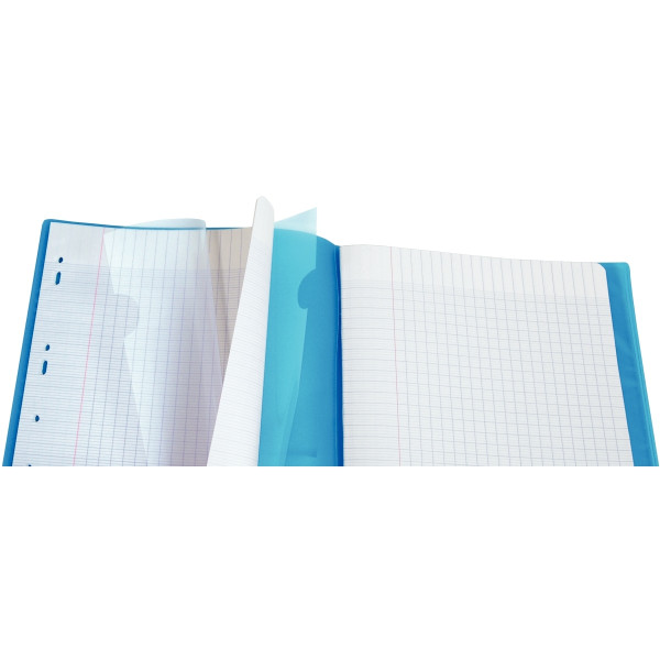 Piqûre 96 pages KOVERBOOK, format A4, seyès 90g, couverture polypropylène incolore